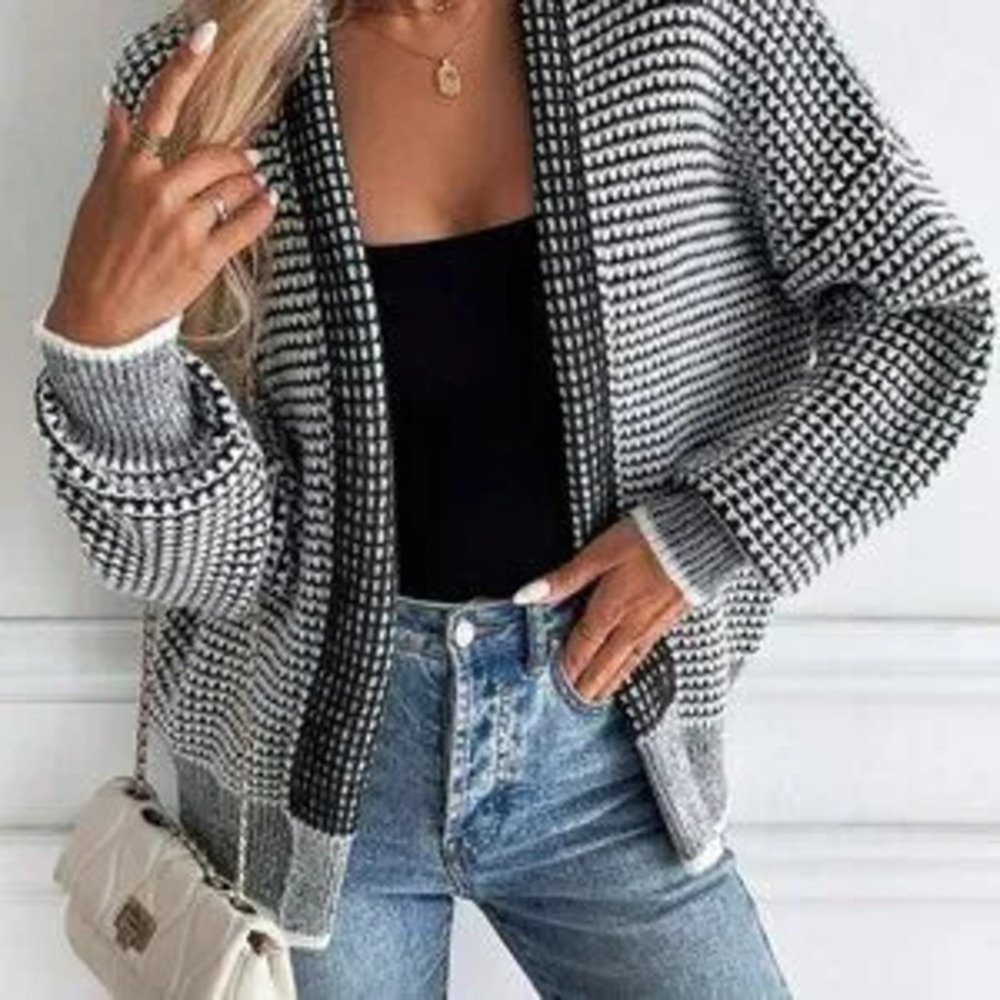 ZARA Black And White Casual Women's Personalized Gradient Knitted Cardigan